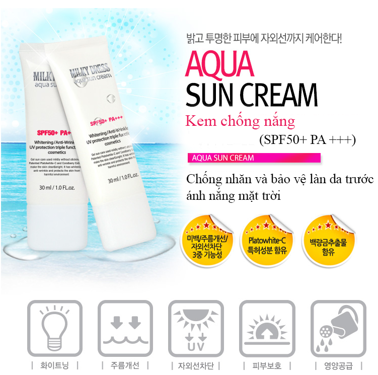 Kem chống nắng SPF50 độ Milky Dress Hàn Quốc Aqua Sun Cream tại tphcm - 03