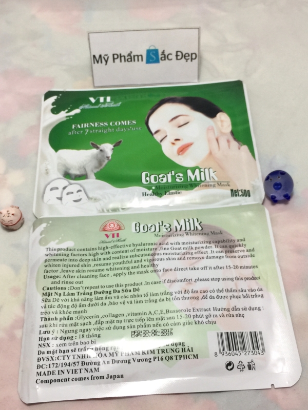 Miếng đắp mặt nạ từ sữa dê nguyên chất VTL trắng da giá sỉ tại tphcm - 01